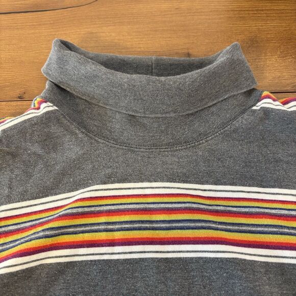 VTG 90's Esprit L Street Wear Rainbow Striped Turtle Neck Pullover T-Shirt Top - Picture 5 of 7